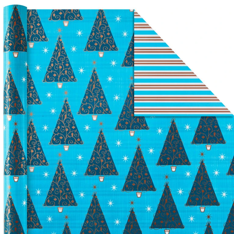 Hallmark Elegant Blues 4-Pack Blue And Gold Reversible Wrapping Paper, 150 Sq. Ft. - Image 5