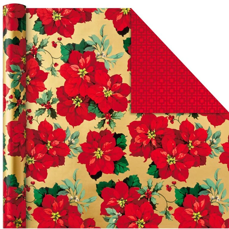 Hallmark Traditional Christmas 4-Pack Reversible Wrapping Paper Rolls, 150 Sq. Ft. - Image 4