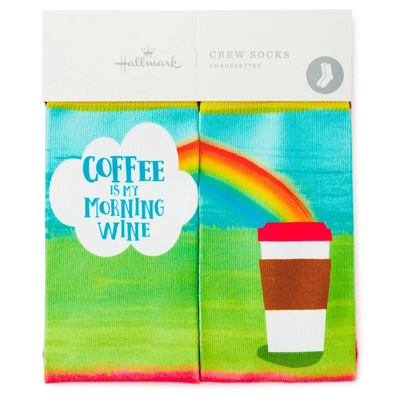 Hallmark Coffee Is My Morning Wine Funny Crew Socks - Image 2